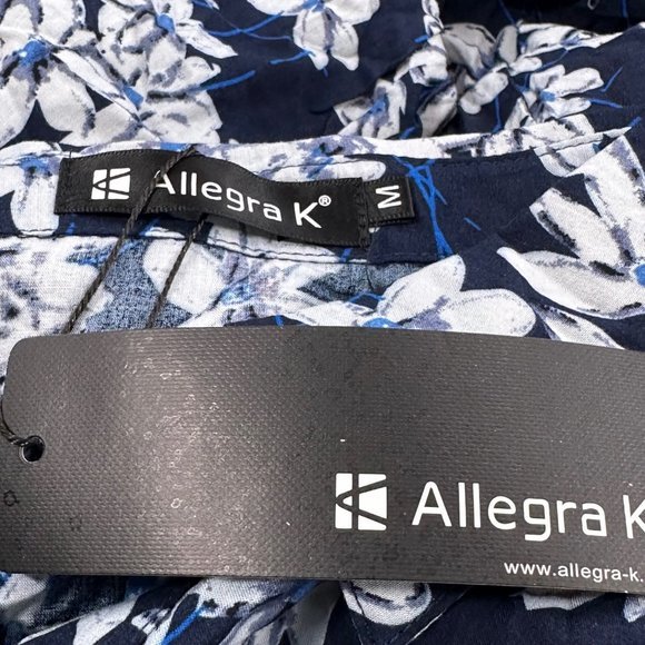 Allegra K Sundress Floral‎ Navy Blue White Dress Medium Rayon Button Down - Picture 4 of 11